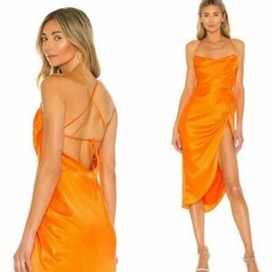 Amanda Uprichard x Revolve Jasalina Silk Satin Dress in Fire Orange Size XS